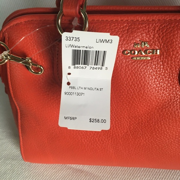 NWT Coach Mini Nolita Satchel In Polished Pebble Leather watermelon - Picture 4 of 16
